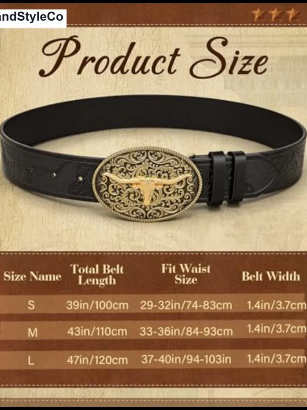 Vintage Western Cowgirl Belt with Bull Buckle Faux Leather